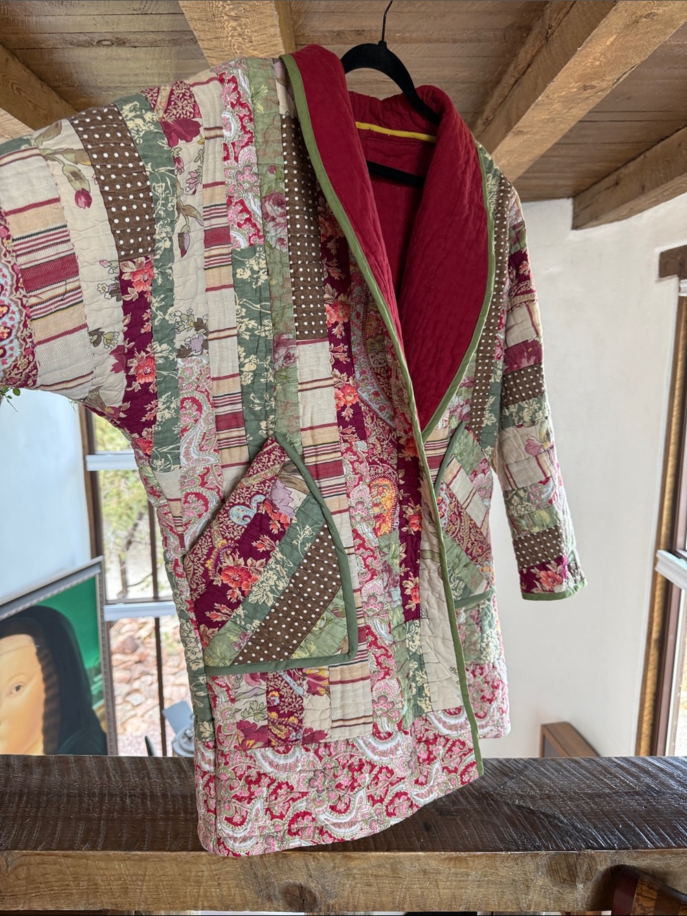 Quilted Patchwork Jacket - Red & Green - Picture 3 of 4